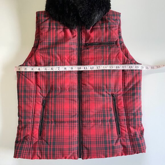 Ralph Lauren Red & Black Zip Up Plaid Puffer Vest Sz M - Picture 6 of 8